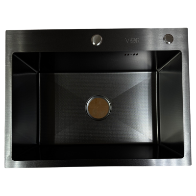 Кухонна мийка VIOR HandMade 60x50 Графіт Декор (Товщина 3.0/1,0 мм + корзина, дозатор та сифон в комплекті) Кухонна мийка VIOR HandMade 60x50 Графіт Декор (Товщина 3.0/1,0 мм + корзина, дозатор та сифон в комплекті)