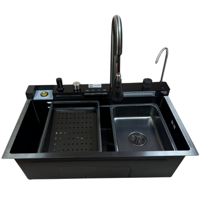 Кухонна мийка водоспад VIOR HandMade 75x45 Графіт Декор JYB (Товщина 3.0/1,0 мм + підсвітка, 5 кнопок та максимальна комплектація) Кухонна мийка водоспад VIOR HandMade 75x45 Графіт Декор JYB (Товщина 3.0/1,0 мм + підсвітка, 5 кнопок та максимальна комплектація)