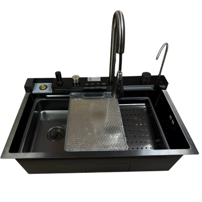 Кухонна мийка водоспад VIOR HandMade 75x45 Графіт Декор JYB (Товщина 3.0/1,0 мм + підсвітка, 5 кнопок та максимальна комплектація) Кухонна мийка водоспад VIOR HandMade 75x45 Графіт Декор JYB (Товщина 3.0/1,0 мм + підсвітка, 5 кнопок та максимальна комплектація)
